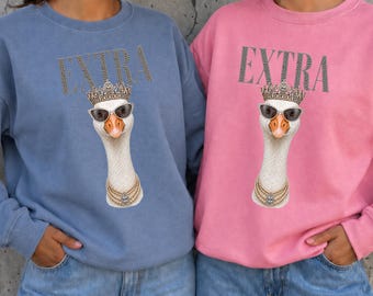 Extra Goose PNG, Glam Goose Sublimation Design, DTF Transfer, Crown Goose Shirt, Diamond Sunglasses Goose, Funny Goose Digital Download