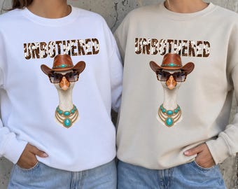 Unbothered PNG, Western Goose Sublimation, DTF Transfer, Cowhide Text Goose Shirt, Sassy Cowboy Hat Goose, Funny Goose Digital Download
