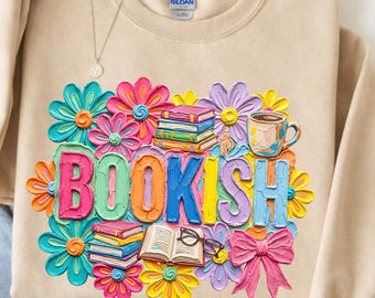 Bookish Brushstroke Retro Floral PNG, Book Nerd Summer T Shirt Design, Book Lover Flower Png, Brush Stroke Paint Png, Sublimation Design