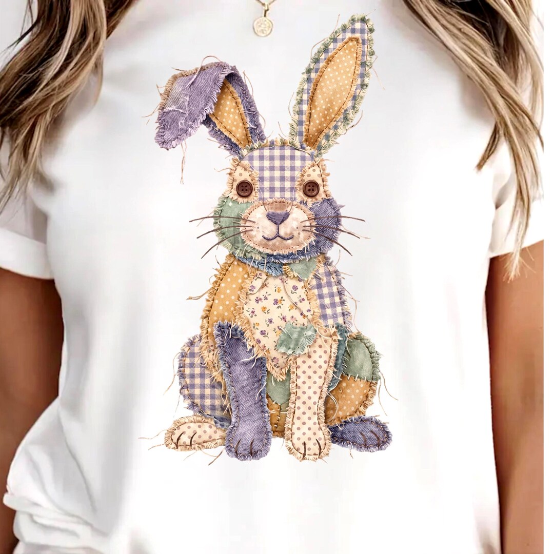 Patchwork Bunny PNG, Purple Sage Rabbit, Fabric Easter Clipart, Shabby ...