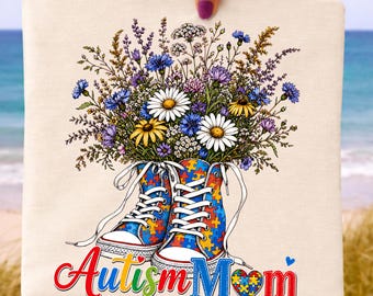 Autism Mom PNG, Autism Awareness Sublimation, DTF Transfer, Puzzle Piece Sneakers PNG, Wildflower Autism Shirt, Autism Mom Digital Download
