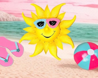 Summer Wreath Attachment Set, Sun Flip Flops Beach Ball Decor, Door Hanger Pieces, Pool Party Front Door Decor, Whimsical Summer Decor