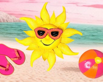 Hand-Painted Sun, Flip Flops, Beach Ball Summer Wreath Attachments, Whimsical Door Decor