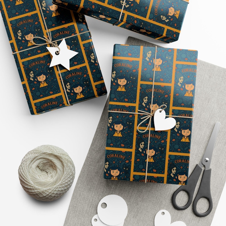 Cadeaupapier, Coraline Movie Wuss Puss Cat en andere moedercadeauverpakking met knopen afbeelding 7