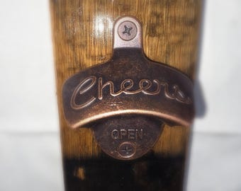 Rustic/Farmhouse Bourbon barrel stave bottle opener.