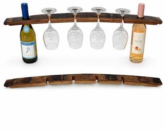 Farmhouse/Rustic Bourbon barrel stave wine and wine glass holder