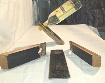 Bourbon barrel stave wine and wine glass holder