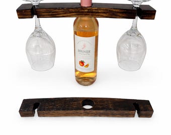 Rustic/Farmhouse Bourbon barrel stave wine and wine glass holder