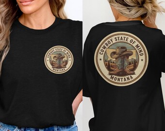 Montana-cowboy-T-shirt, western grafisch T-shirt, rustiek shirt voor buiten