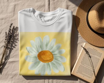 T-shirt Petals and Peace madeliefje, T-shirt met bloemenwaterverf, Cottagecore Aesthetic top, naturel