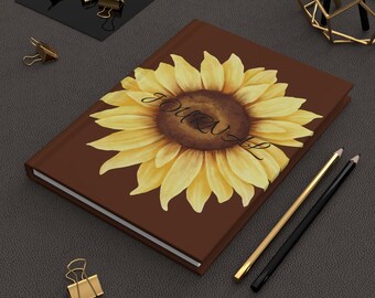 Hardcover dagboek met zonnebloemillustratie | Bruin notitieboek met bloemen