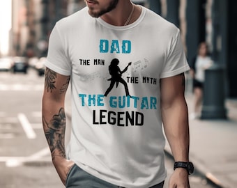 Gitaarlegende vader T-shirt, The Man The Myth Guitar Legend Tee, vaderdag rock-'n-roll muzikant vader cadeau, shirt grappig gitarist