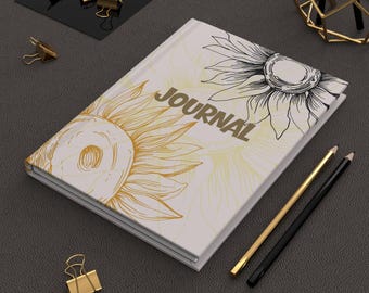 Hardcover dagboek met schets van de zonnebloem | Mat botanisch notitieboek