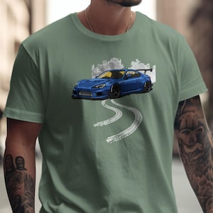 JDM Tuner Car T-Shirt, Blue Sports Car Graphic Tee, Automotive Enthusiast