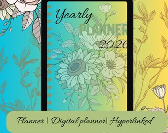 Jaarplanner 2026, pdf | Maandkalender bloemenboeket | Digitale afdrukbare planner | Saliegroene esthetiek
