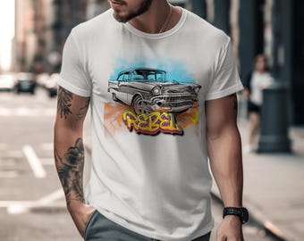 T-shirt vintage rebellenauto, klassiek hot rod T-shirt, retro grafische kleding jaren 50, cadeau voor automan, uniek automotive streetwear-shirt