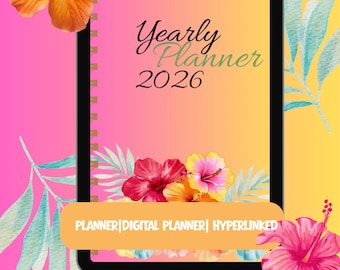 Jaarplanner 2026 pdf aquarel roos bloemenkalender | Direct downloaden Tropisch hibiscusstrand