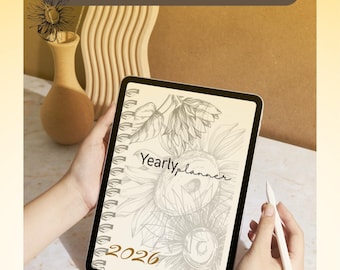 Digitale planner met hyperlink uit 2026, pdf | Maandelijkse jaarkalender voor notities (directe download)