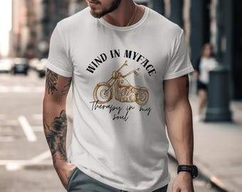 Motorfiets T-shirt Wind In My Face Therapy In My Soul T-shirt, vintage bikershirt, cadeau rijder open weg, motorliefhebber top