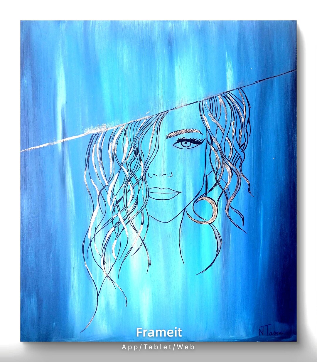 Blue Woman Portrait Original Painting - Modern Minimalist Female Art on ...