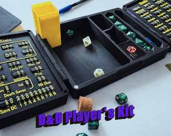 D&D-spelerskit — Het ultieme accessoire voor epische gamesessies (aanpasbaar) — Statistieken- en vaardigheidstracker — Dobbelsteenbakje