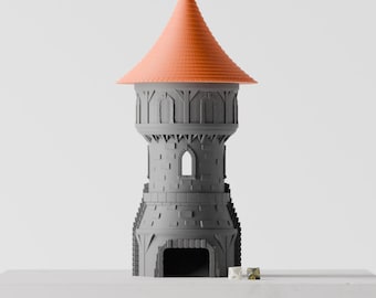 Gigantische middeleeuwse dobbelsteentoren - 36 cm hoge gotische vesting met afneembaar dak - Episch D&D-accessoire voor Dungeon Masters en RPG-bordspellen