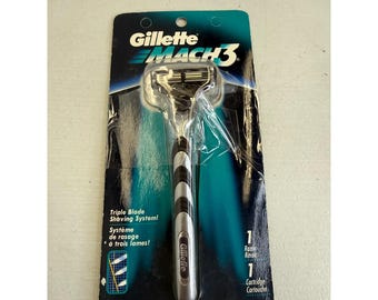 Mango de maquinilla de afeitar Gillette Mach3 de 1998 + 1 cartucho Mach3 (nuevo, sin usar)