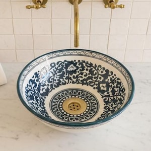 Handmade Ceramic Vessel Sink, Moroccan Blue Bathroom Sink, Hand Painted Vanity Sink, Artisan Basin, Moroccan Pottery Decor
