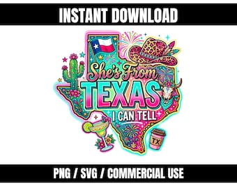 Ela é do Texas PNG SVG | Arquivo para impressão por sublimação com fundo transparente | Download instantâneo