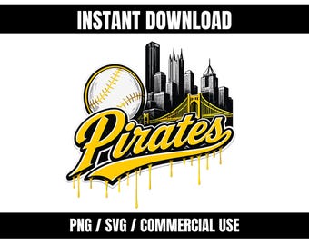 Skyline do time de beisebol Pirates em SVG – Design esportivo retrô (Arquivo de corte digital)