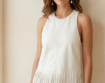 Women Halter Neck Faux Leather Crop Top | Sleeveless Backless Fringe Hem Edgy Streetwear Vest