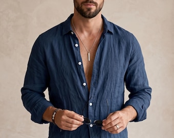 Camisa de hombre de algodón y lino, color liso, solapa, corte holgado, manga corta, ideal para vacaciones de verano y playa (2026).
