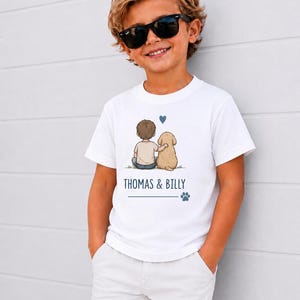 Personalisiertes Kinder T-Shirt mit Hund | Kind & Hund Shirt mit Namen | Thomas u Billy | Geschenk für Tierfreunde | Kinder T-Shirt Jungen