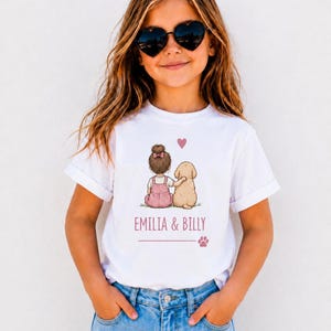 Personalisiertes Mädchen T-Shirt mit Hund | Kinder Shirt mit Namen | Mädchen und Hund Geschenk | Hundeliebe | Emilia & Billy