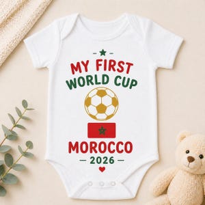 My First World Cup Morocco 2026 Baby Bodysuit, Marruecos Bebé Mundial 2026, Soccer Baby Outfit, Morocco Baby Gift, Football Baby المغرب