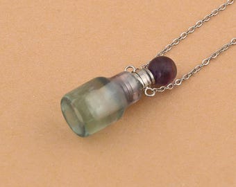 Command Sophisticated Style With Handcrafted Fluorite Crystal Perfume Bottle Necklace Highlighting Artisan Detail 45.5cm+5cm