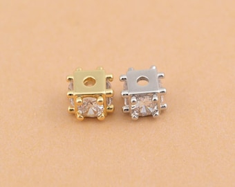 Sleek 18K Gold Filled Square Spacer Bead with Front Zircon Accent and Top Hole for Bracelet Jewelry Design Accents 9x9x6mm