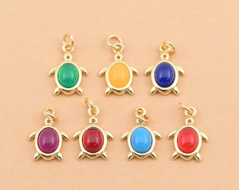 Petite 18K Gold Filled Turtle Pendant with Colorful Shell for Seaside Jewelry And Charm Styling 11.5x17mm
