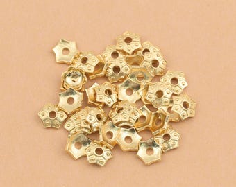 Geometric 18K Gold Plated Five Point Flower Bead Cap with Embossed Detail for Bracelet Necklace and Earring Designs 9x2mm 20 Pcs