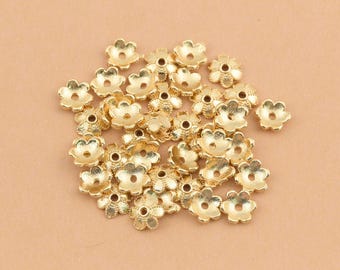 Textured 18K Gold Plated Five Petal Flower Bead Cap with Open Center for Bracelet Necklace and Earring Designs 9x2.5mm 20 Pcs