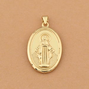 Inspired by Tradition, This 18K Gold Filled Pendant Features Sacred Mother Figure on Column for Elegant and Timeless Jewelry 20x31mm