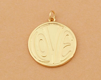 Refined LOVE Medallion Pendant with Smooth 18K Gold Plated Surface for Sweet Sentimental Jewelry Styling Pieces 22.5mm