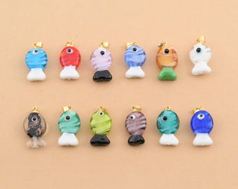 Joyful Liuli Glass Fish Pendant with Colorful Eye Detail for Necklace Bracelet Earring and DIY Jewelry Craft Supply 13x23mm