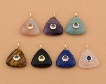 Contemporary 18K Gold Filled Natural Stone Triangle Pendant Necklace Featuring Minimalist Gemstone Center For Daily Wear 21x27mm
