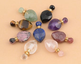 Polished Gemstone Heart Bottle Pendant for Scent Holder Necklace and Meaningful Charm Accessory 19x36.5mm