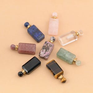 Rectangular Crystal Perfume Bottle Pendant for Essential Oil Necklace and Aromatherapy Charm Design 17.5x44mm