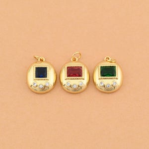 Vibrant Rectangular Gem Pendant with Blue Red Green Stones And CZ Accents in 18K Gold Filled for Statement Necklace Making 14x18mm
