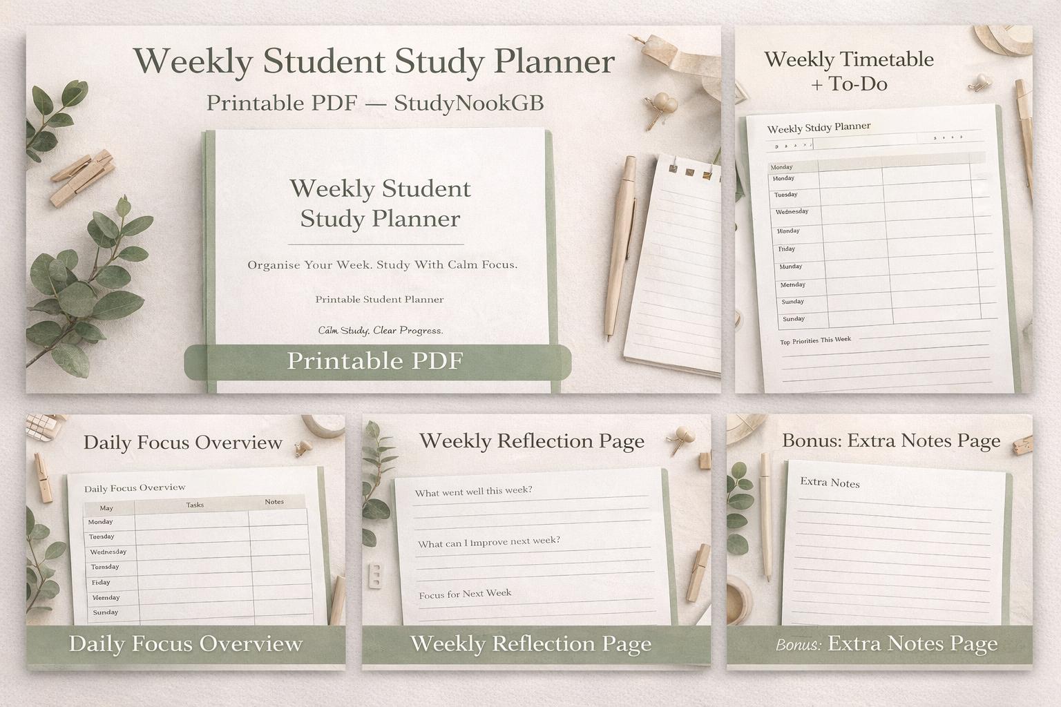 Weekly Student Study Planner Printable PDF | Study Schedule, To-do List ...