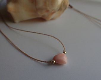 Queen Conch Shell Pink / 14k Gold filled / Herzform / Halskette aus Wachskordel / Wasserdicht / Verstellbar