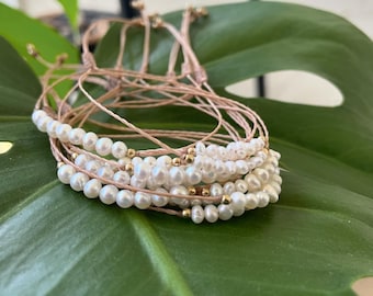 Süsswasserperlen Armband: Handgeflochtene 14k Gold Filled Perlen